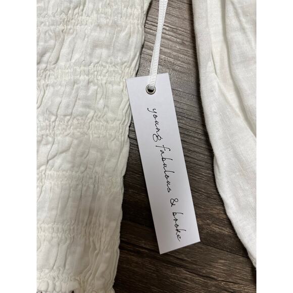 NWT Young Fabulous & Broke Yacht Top Off Shoulder Smocked Puff Sleeve Bone M - Picture 6 of 6